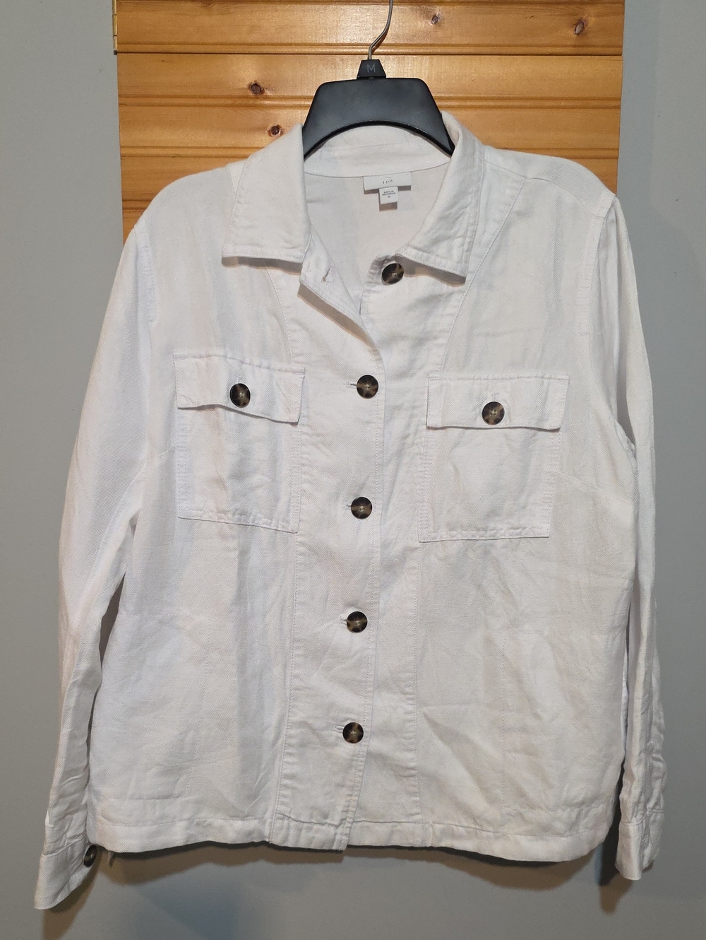J.Jill White Linen Blend Button-Front Shacket Chore Jacket Women's Medium